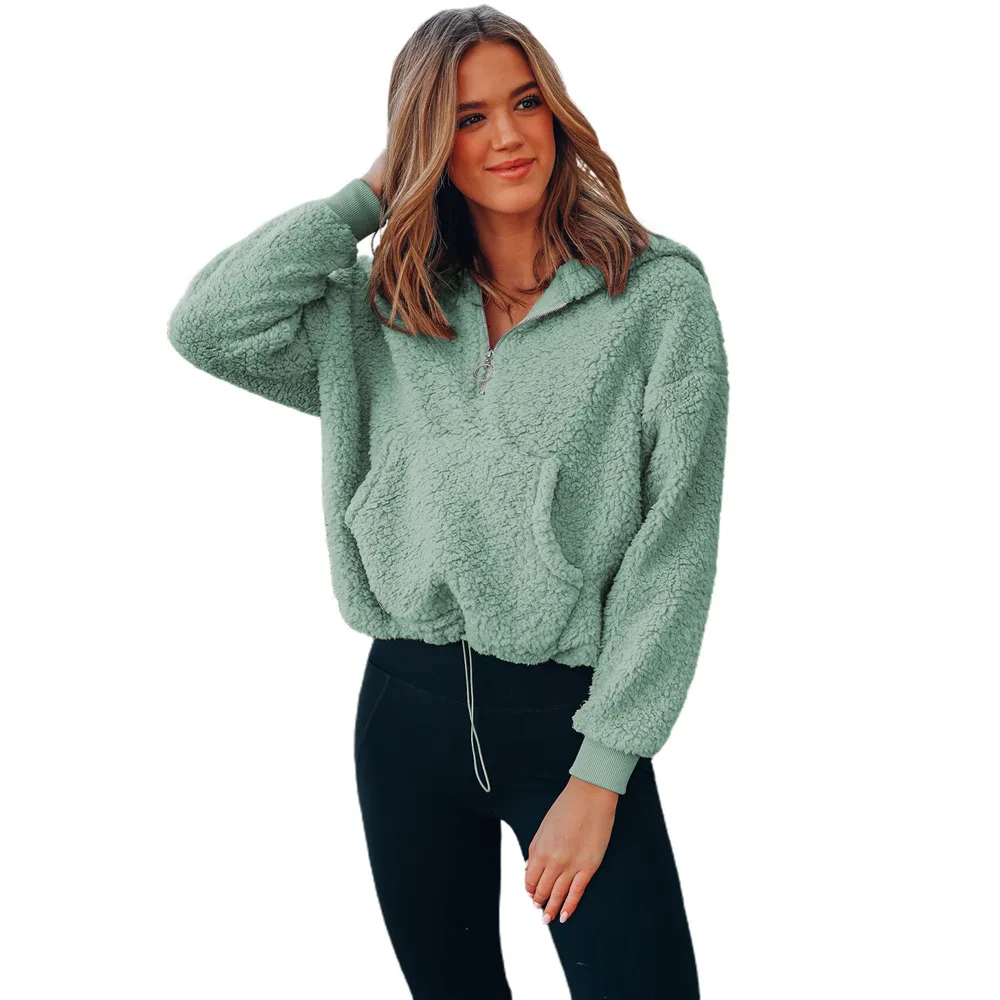 Women's Hoodie Loose Casual Half open Neckline Blouse Green - Shop at LoveMi