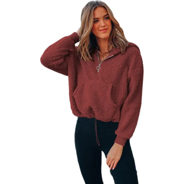Women's Hoodie Loose Casual Half open Neckline Blouse Red - Shop at LoveMi