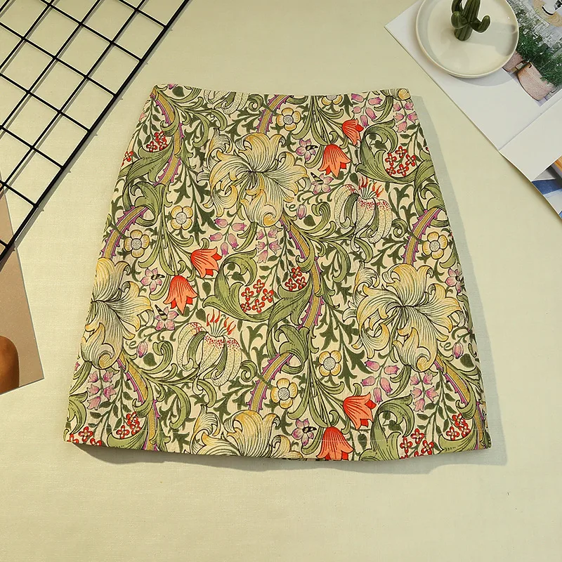 Embossed Jacquard A-line Short Skirt Summer High Waist Slimming Anti-glare Skirt - Green