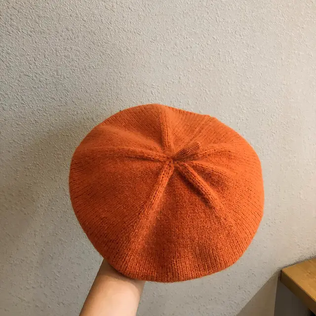 Knitted Beret British Wild Ins Tide Net Red Beret Winter Caramel Colour - Shop at LoveMi