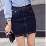 Stretch Slim Slimming Plus Size Denim Short Skirt Female Summer Anti-glare Half-length Skirt Bag Hip Skirt - Pure Color Without Lining-34 - View 1