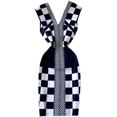 Checkered Pinched Navy and White Dress Navy - Shop at LoveMi