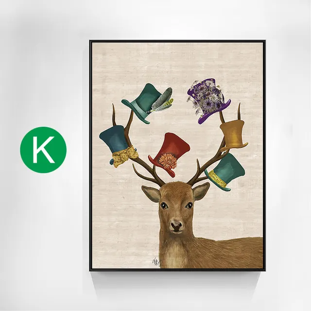 Rabbit Dama Elk With Colorful Flowers Canvas Painting Porch Room Decoration K - Shop at LoveMi