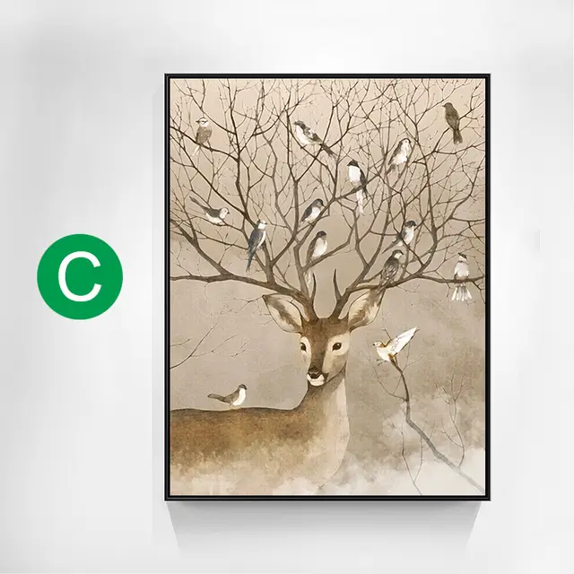 Rabbit Dama Elk With Colorful Flowers Canvas Painting Porch Room Decoration - Shop at LoveMi