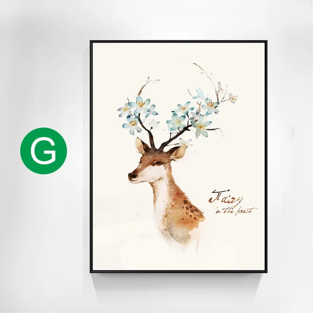 Rabbit Dama Elk With Colorful Flowers Canvas Painting Porch Room Decoration G - Shop at LoveMi