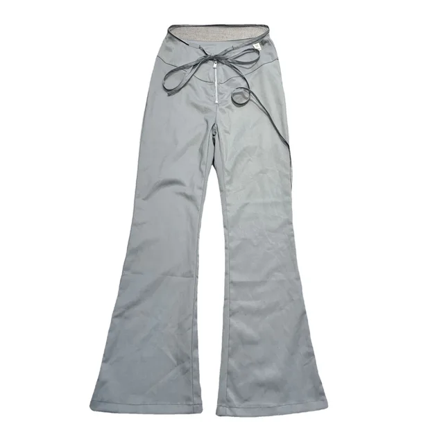 Fashionable And Simple Lace up Flared Casual Trousers Grey - Shop at LoveMi