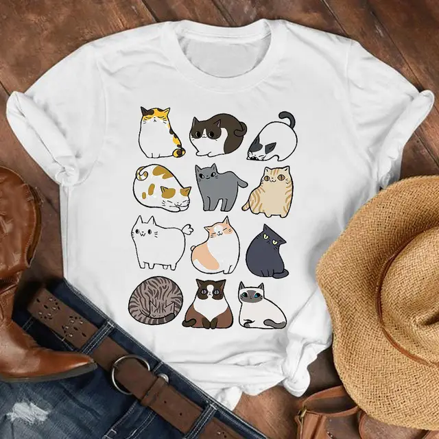 Cat Paw Cute Animal Print Short sleeved T shirt Men And Women Trend Gh307J - Shop at LoveMi