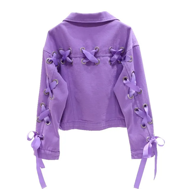 Short Denim Jacket, Bow Tie Jacket Top Purple Purple - Shop at LoveMi
