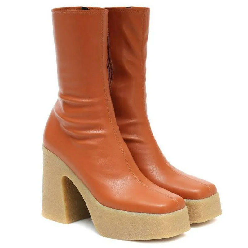 British Style Thin Knight Boots High heeled Plus Size Long Boots Orange - Shop at LoveMi