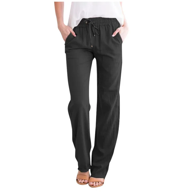 New Product Solid Color Tied Wide Loose Fashion Casual Wide leg Trousers Women Black - Shop at LoveMi
