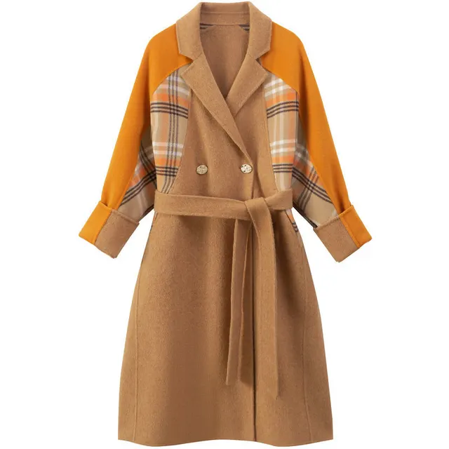 Wool Plaid Stitching Retro Long Thick Warm Women's Jacket Default - Shop at LoveMi