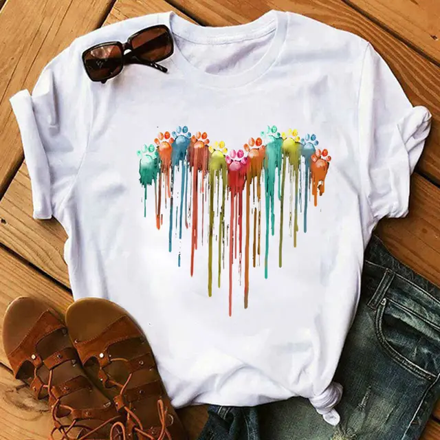 Love Dog Paw Print Short sleeved T shirt - Shop at LoveMi