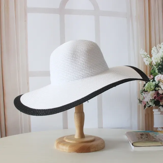 Black And White Retro Big Brim Straw Hat Female Summer Foldable Sun Hat Sea Beach Hat Tide Whiteblack - Shop at LoveMi