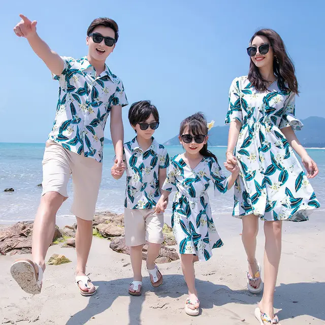 A Family Of Three And Four Father And Son Short sleeved Shirt Suit Dress - Shop at LoveMi