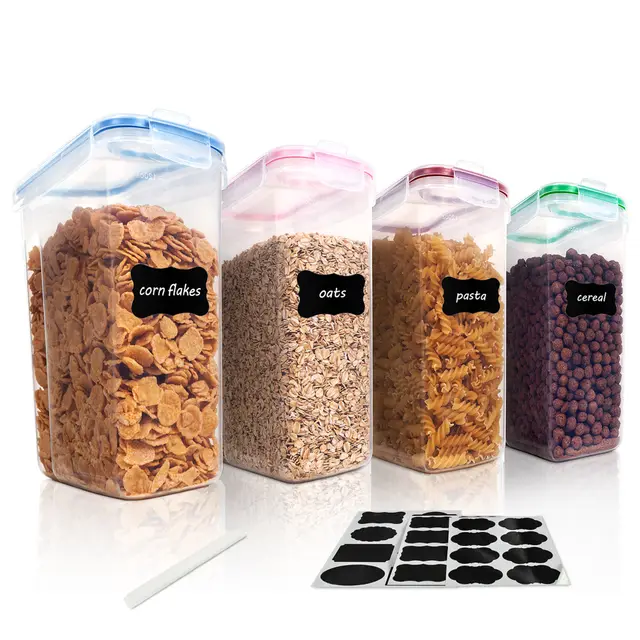 Whole Grains Kitchen Plastic Bag 4L Four piece Food Storage Tank Rice Bucket Sealed Transparent Crisper Four Colors - Shop at LoveMi