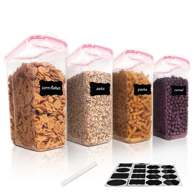 Whole Grains Kitchen Plastic Bag 4L Four piece Food Storage Tank Rice Bucket Sealed Transparent Crisper Pink - Shop at LoveMi