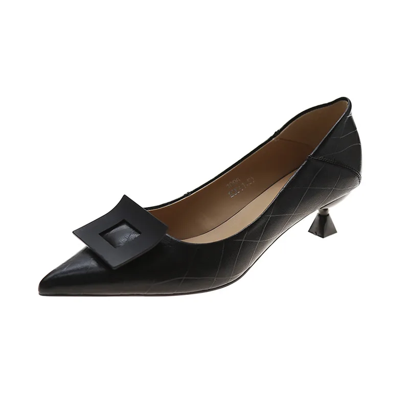 Solid Color Black Female Low heeled Daily Low cut Pointed Toe Black - Shop at LoveMi