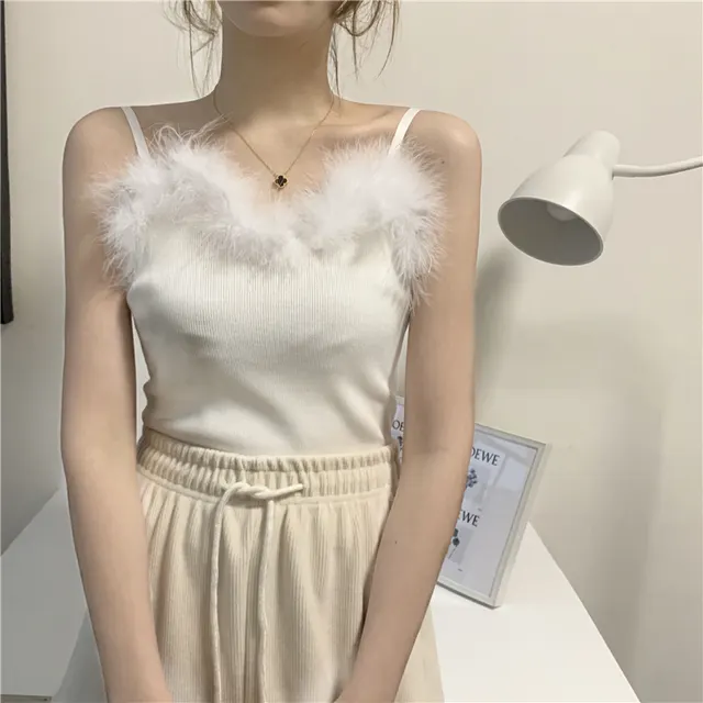 Knit Small Camisole Women's Inner Wear Short Slim Bottoming Shirt Tops White - Shop at LoveMi