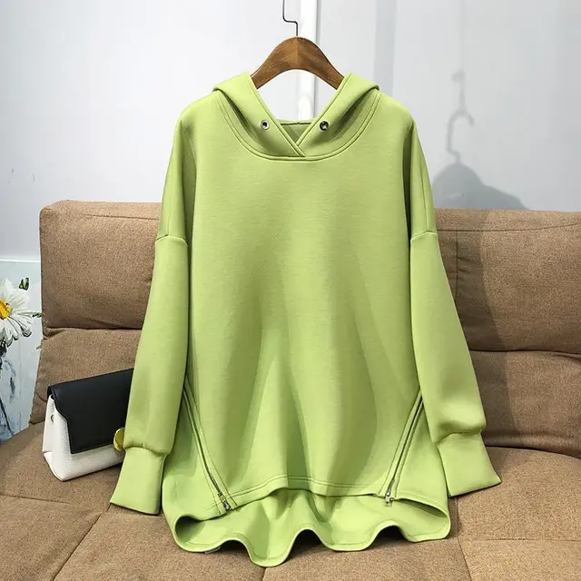 Candy Five color Hooded Hem Zipper Thin Casual Sweater Avocado Green - Shop at LoveMi