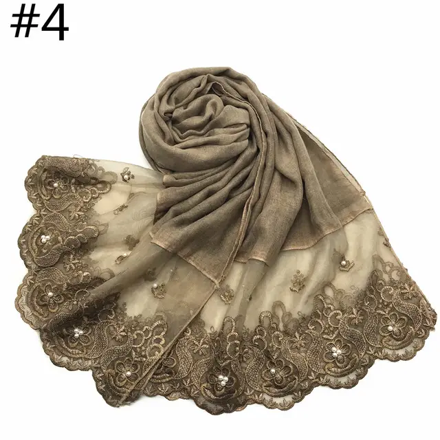 Cotton And Linen Solid Color Scarf, Two end Lace, Set Pearl Toe Cap Scarf Four - Shop at LoveMi