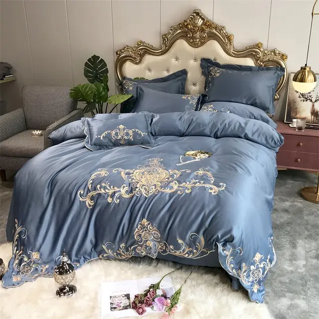 Four piece Wedding Bedding Is Happy To Be Newly Married By Red Embroidery Ouya Blue - Shop at LoveMi