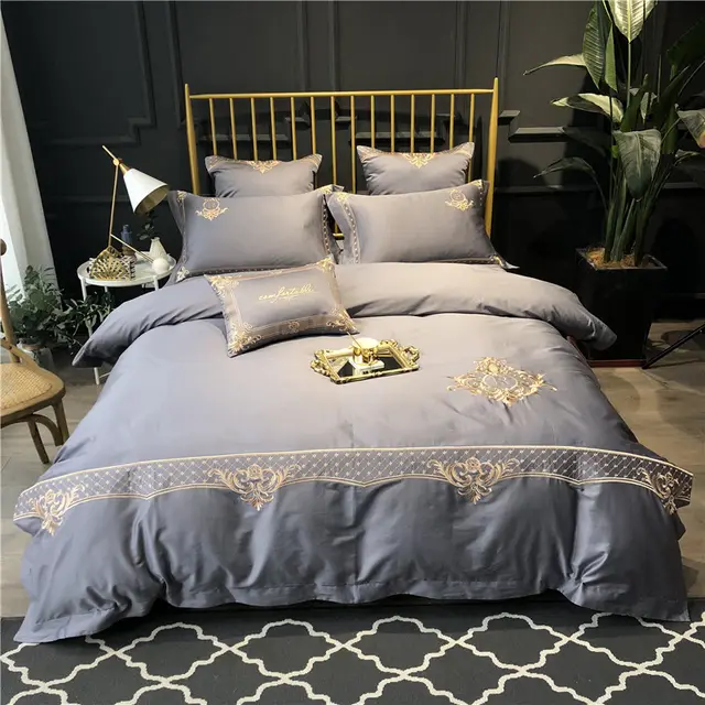 Bed Sheet Duvet Cover Simple Embroidery Four piece Pure Cotton 5 Style - Shop at LoveMi
