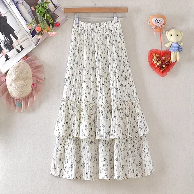 Little Daisy Skirt Women's Mid length Floral Chiffon Skirt Cake Skirt White - Shop at LoveMi