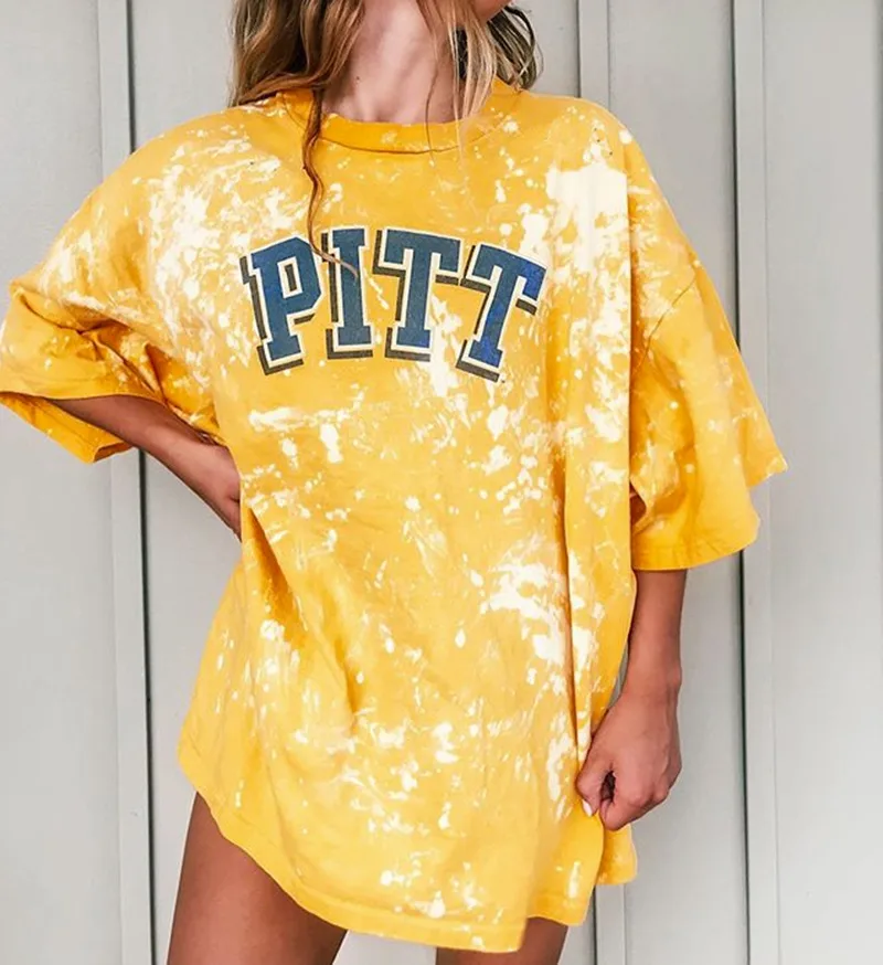 Casual Round Neck Short Sleeve Printed Tie dye Pullover Women's T shirt Yellow - Shop at LoveMi