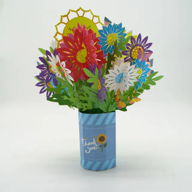 Color Printing Hundred Flowers Greeting Card Three dimensional Paper Sculpture Thanksgiving Gift Card Photo Color - Shop at LoveMi