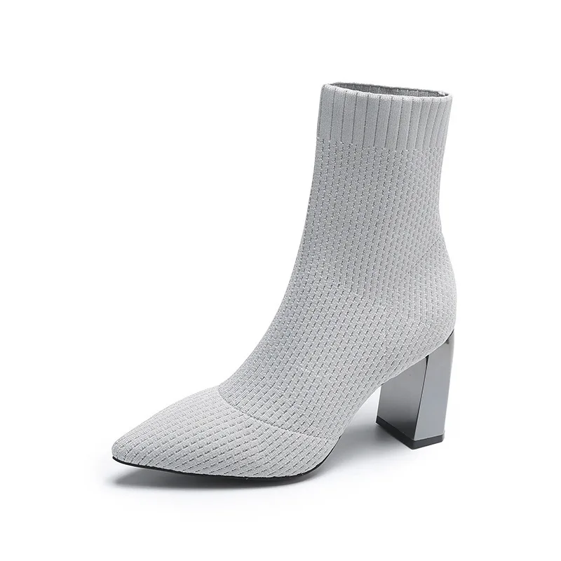 Socks Boots Women's Autumn And Winter New Pointed High Heels Elastic Grey - Shop at LoveMi