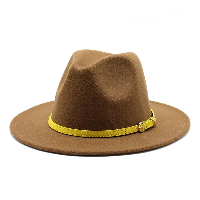 Woolen Hat Big Brimmed Hat Jazz Hat Felt Hat Light Coffee - Shop at LoveMi
