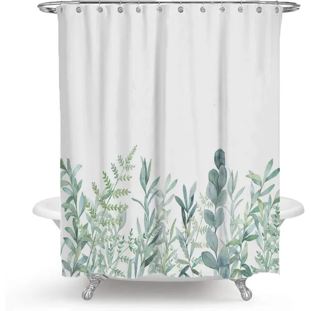 Color Floral Plant Shower Curtain Bathroom Curtain Polyester Fresh Green Leaves - Shop at LoveMi