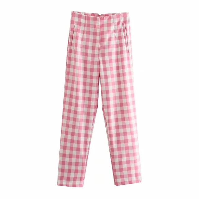 Blogger's Hot Summer New Style Plaid High waisted Feet Pants Girly Casual Pants Women Pink - Shop at LoveMi