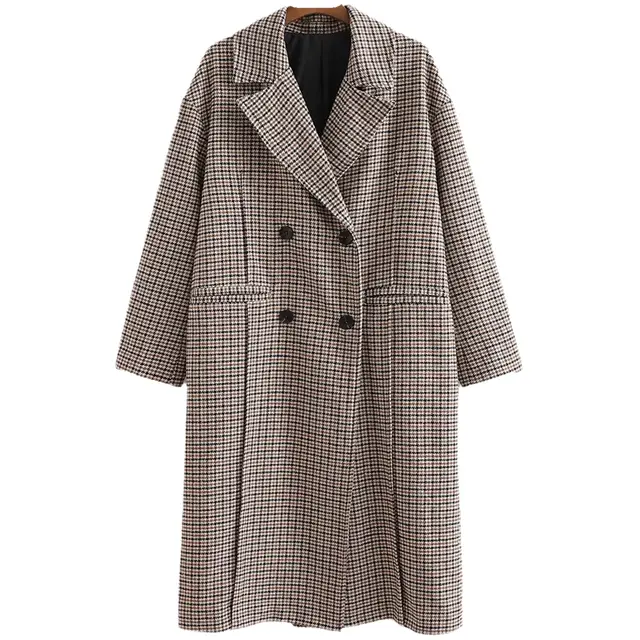 Retro Wild Long Houndstooth Woolen Coat Picture Color - Shop at LoveMi
