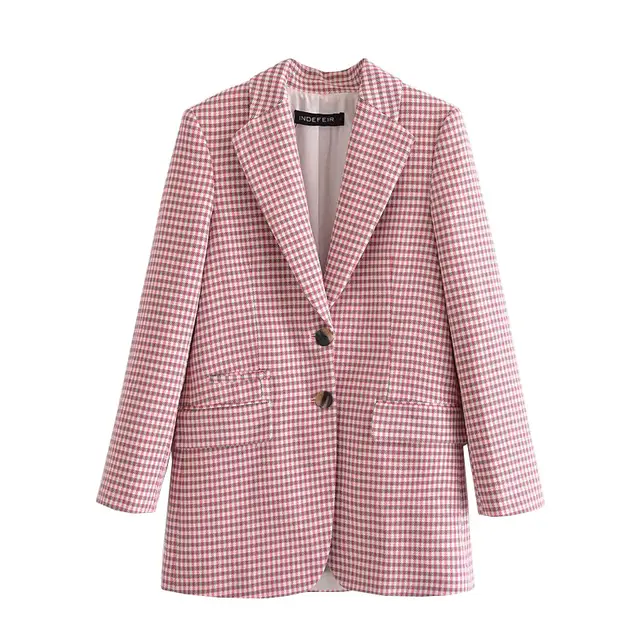 European And American Style New Fashion Houndstooth Casual Suit Jacket, Hakama Pink Top - Shop at LoveMi