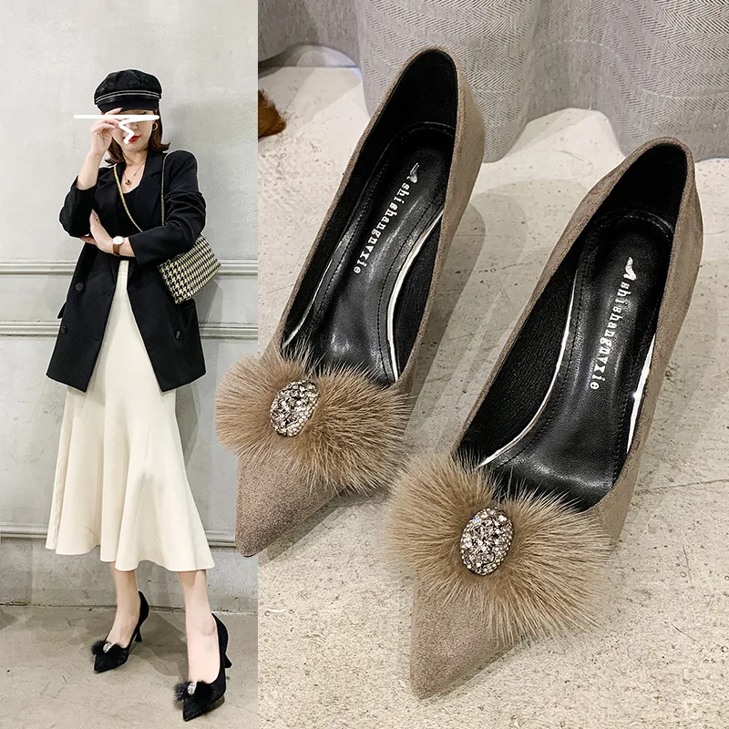 Stiletto Low top Solid Color High Heels Khaki - Shop at LoveMi