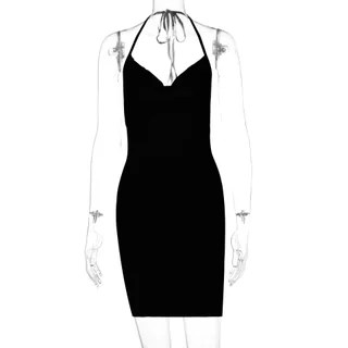Ins Style Fashion Split Bow Halter Halter Neck Short Dress Women - Black
