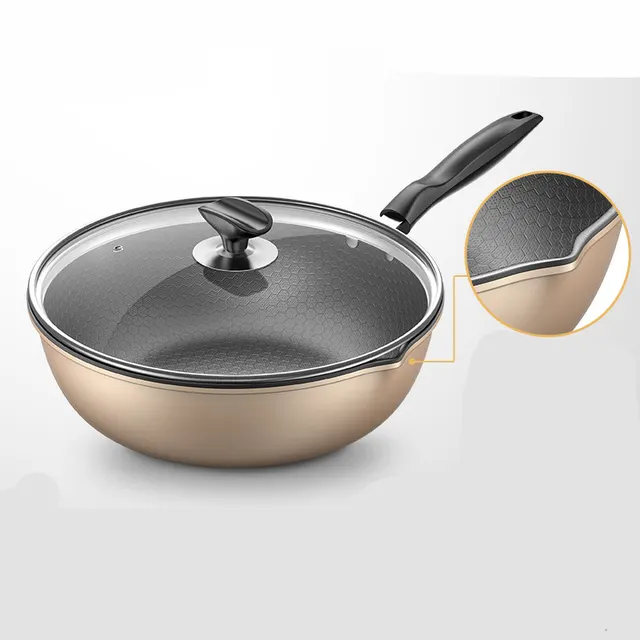 Honeycomb Wok Household Cooking Pot Induction Cooker Dedicated Pan With Gas Gas Stove Dedicated 28Cm Free Twopiece Set - Shop at LoveMi