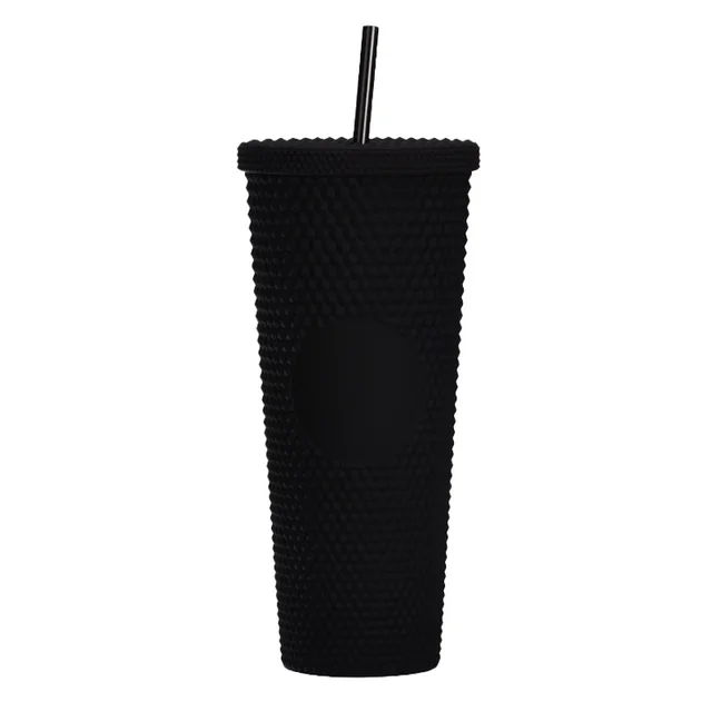Double Studded Plastic Straw Cup Large Capacity Creative 710ml Durian Cup Portable Diamond Cup Black - Shop at LoveMi