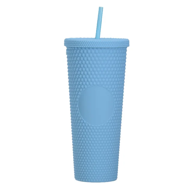 Double Studded Plastic Straw Cup Large Capacity Creative 710ml Durian Cup Portable Diamond Cup Sky Blue - Shop at LoveMi