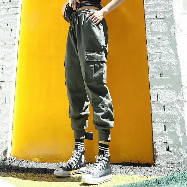 Spring And Autumn Overalls Women's Multi pocket Velcro Leggings Armygreen - Shop at LoveMi