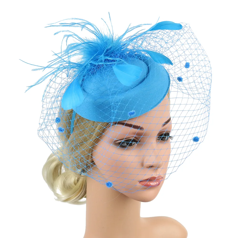 European And American Bridal Wedding Net Yarn Hair Accessories Fashion Headband Headdress Blue - Shop at LoveMi