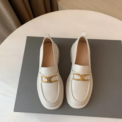Mirror Top Layer Cowhide Loafers Women's Autumn New Leather Beige - Shop at LoveMi