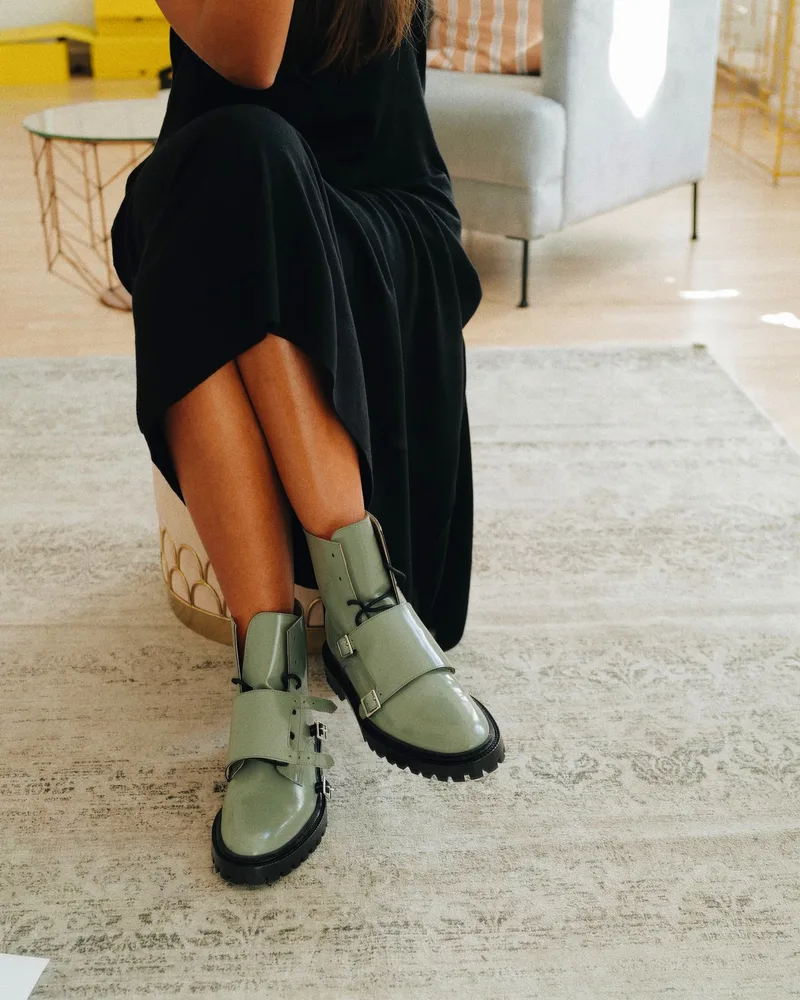 Low heeled Thick Heel 34 43 Casual Low top Women's Boots With Front Ties Green - Shop at LoveMi