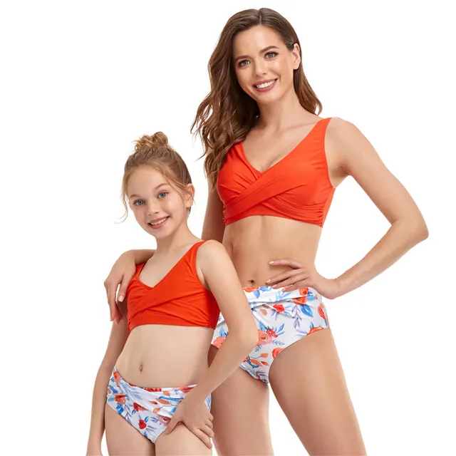 Parent child Swimsuit European And American Split Swimwear Bikini Small Orange Flowers - Shop at LoveMi