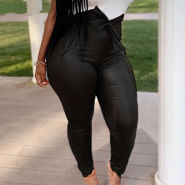 Autumn And Winter European And American Casual Solid Color Leather Pants Black - Shop at LoveMi