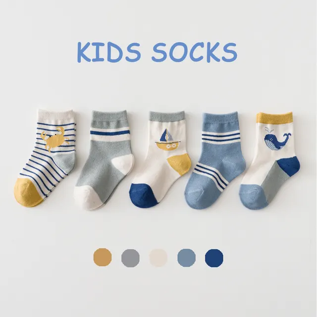 5 Pairs Of Spring And Summer Thin Children's Socks Blue Ocean - Shop at LoveMi