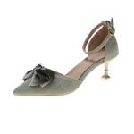 New Style Bowknot Women's Shoes All-match Mid-heel Shoes - Green