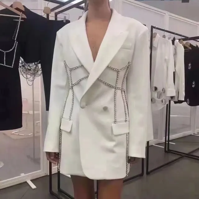 Autumn New Niche Design Heavy Industry Nail Drill Waist Profile Suit White - Shop at LoveMi