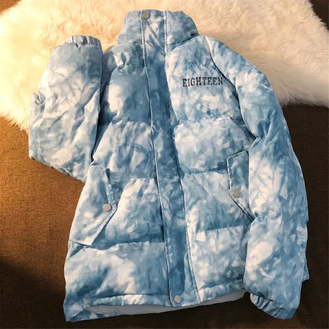 Goddess Fan Li Collar Padded Jacket Women Wild Loose Fashion Autumn And Winter Lightly Cooked Cotton Padded Jacket Blue - Shop at LoveMi